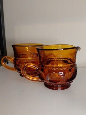 Amber Glass Creamer and Sugar Set - Vintage Style